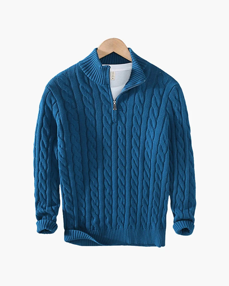 Cable Knit Half-Zip Jumper – Petrol Blue