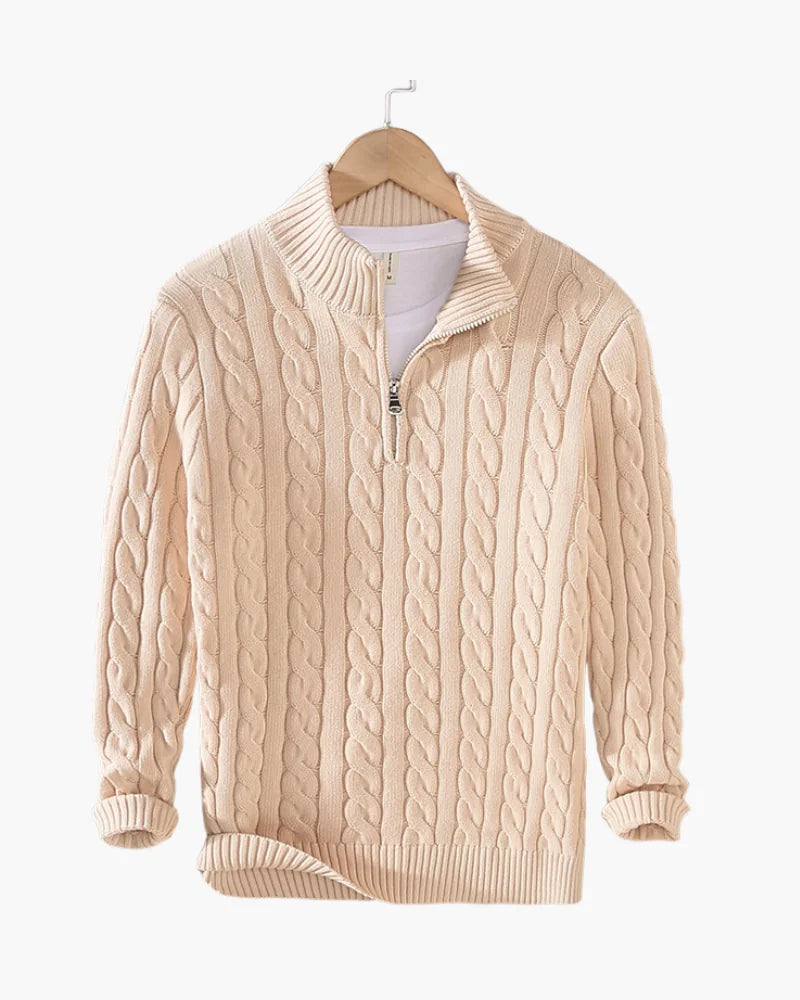 Cable Knit Half-Zip Jumper – Cream