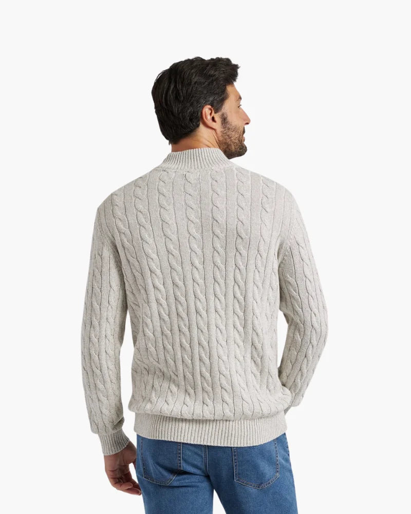 Cable Knit Half-Zip Jumper – Light Grey, back view