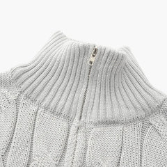 Cable Knit Half-Zip Jumper – Light Grey, collar detail