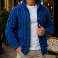 Cable Knit Button Cardigan – Royal Blue