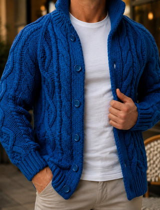 Cable Knit Button Cardigan – Royal Blue