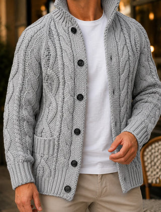 Cable Knit Button Cardigan – Grey