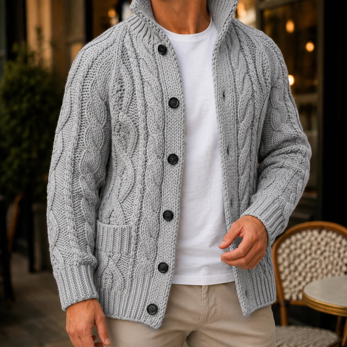 Cable Knit Button Cardigan – Grey