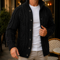 Cable Knit Button Cardigan – Black