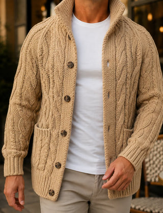 Cable Knit Button Cardigan – Camel