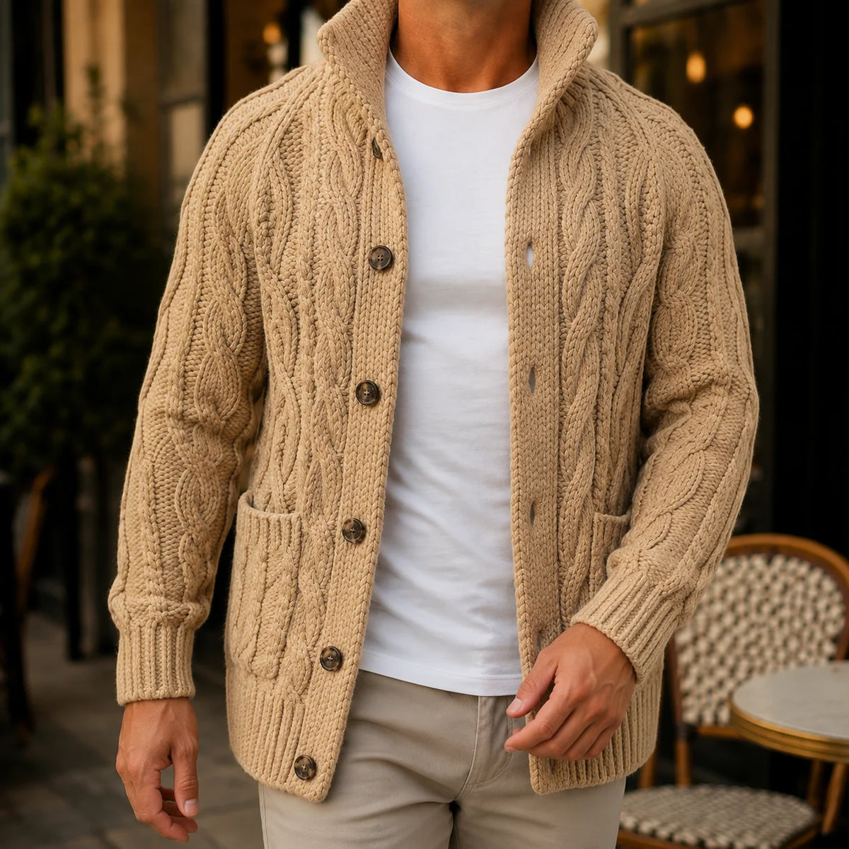Cable Knit Button Cardigan – Camel