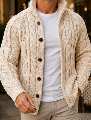 Cable Knit Button Cardigan – Cream