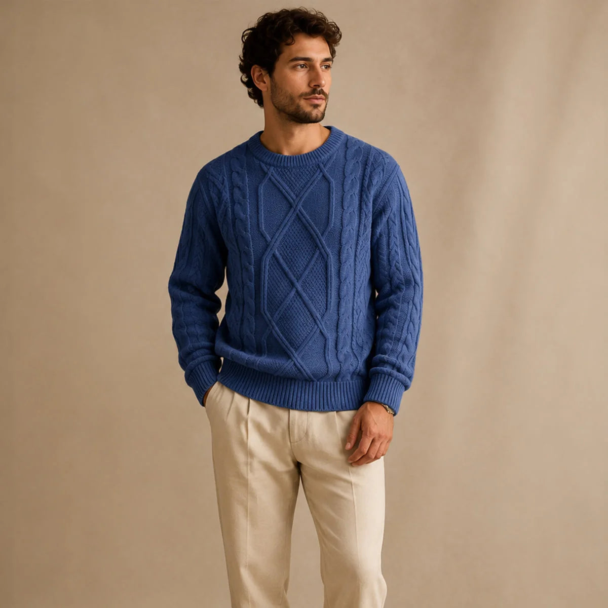 Chunky Cable Knit Jumper – Blue
