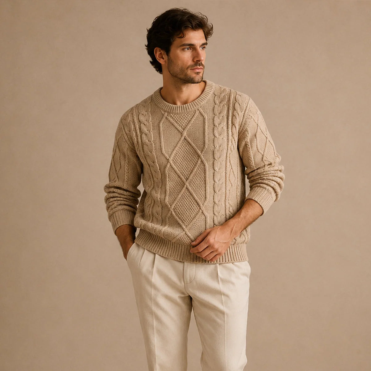 Chunky Cable Knit Jumper – Beige
