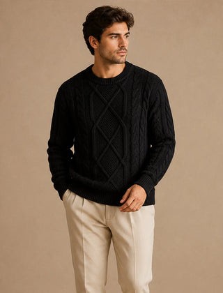 Chunky Cable Knit Jumper – Black