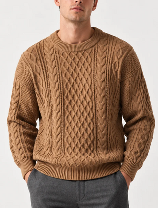 Cable Knit Crew Neck Jumper – Camel