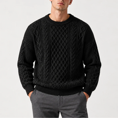 Cable Knit Crew Neck Jumper – Black