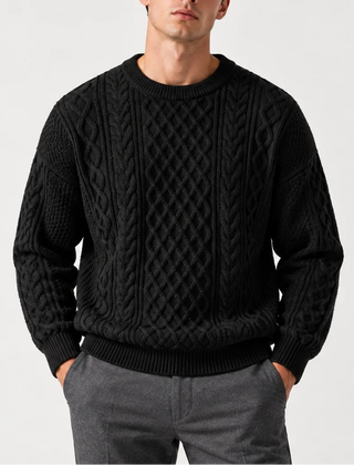 Cable Knit Crew Neck Jumper – Black