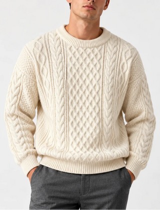 Cable Knit Crew Neck Jumper – Cream