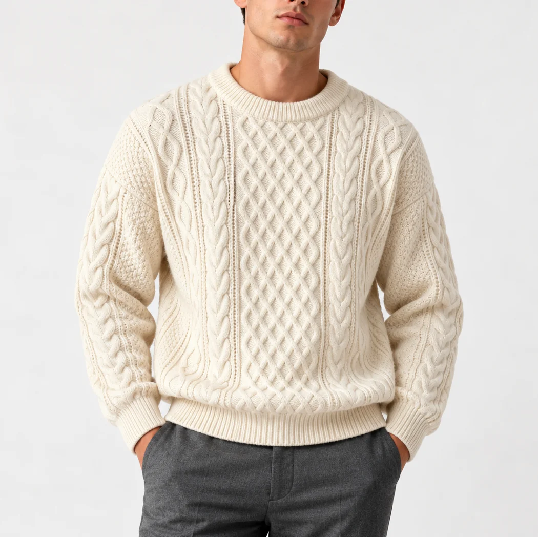Cable Knit Crew Neck Jumper – Cream