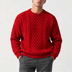 Cable Knit Crew Neck Jumper – Red
