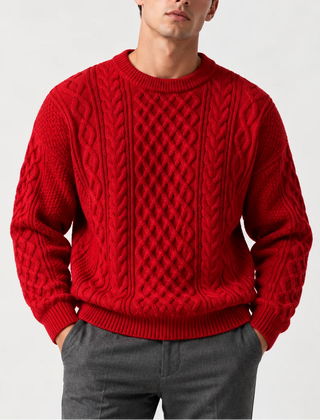 Cable Knit Crew Neck Jumper – Red