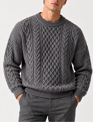 Cable Knit Crew Neck Jumper – Grey