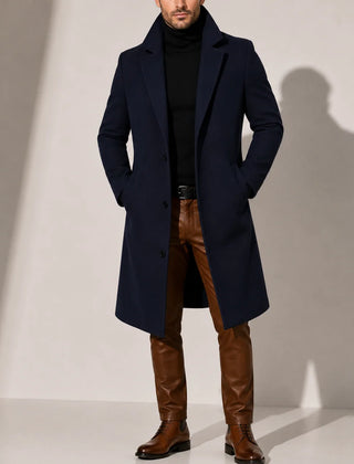Wool Blend Overcoat – Navy