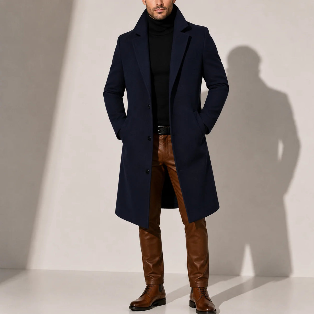 Wool Blend Overcoat – Navy