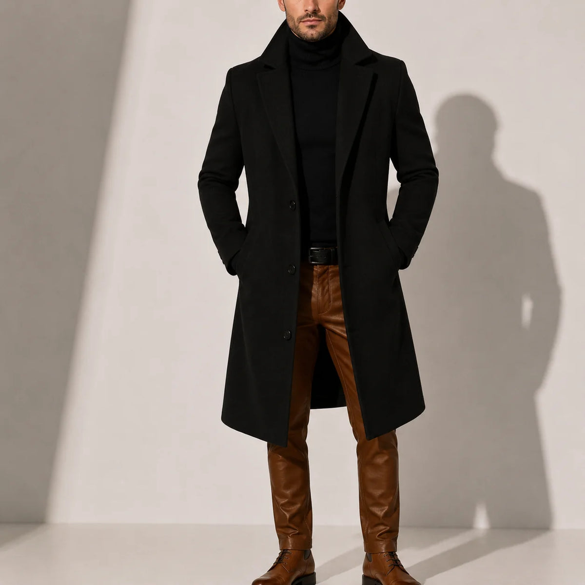 Wool Blend Overcoat – Black