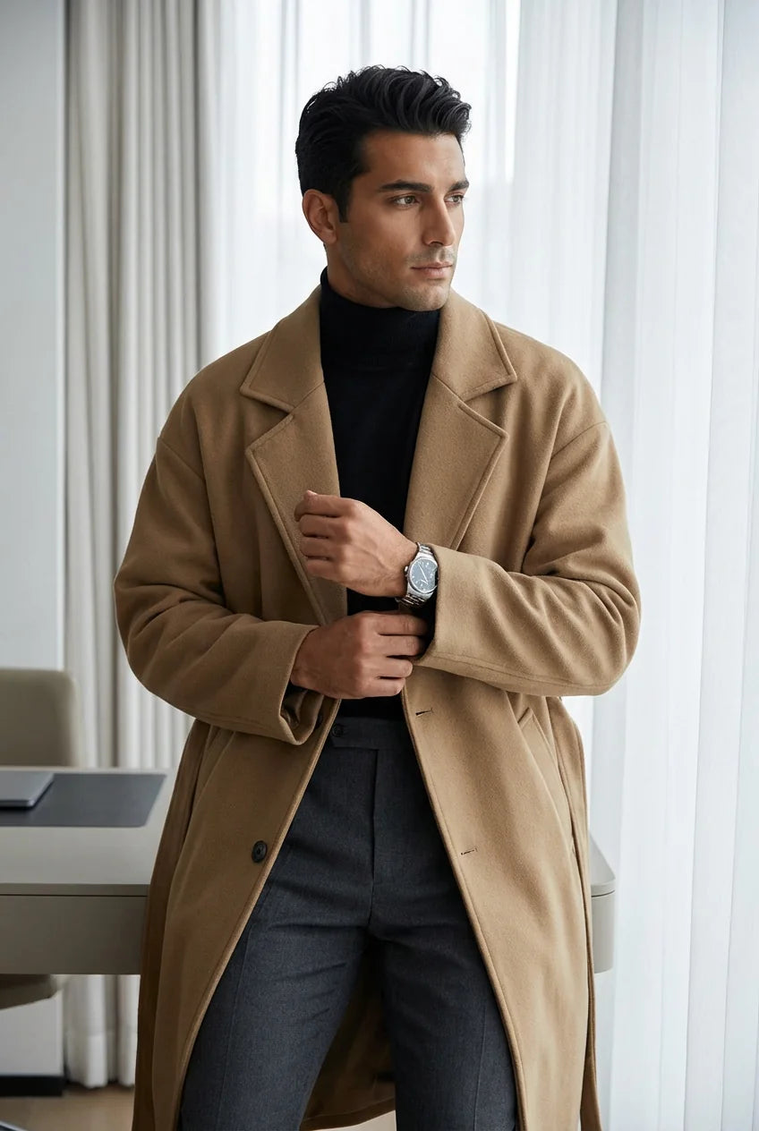 Belted Wool-Look Overcoat – Camel