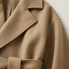 Belted Wool-Look Overcoat – Camel, collar detail