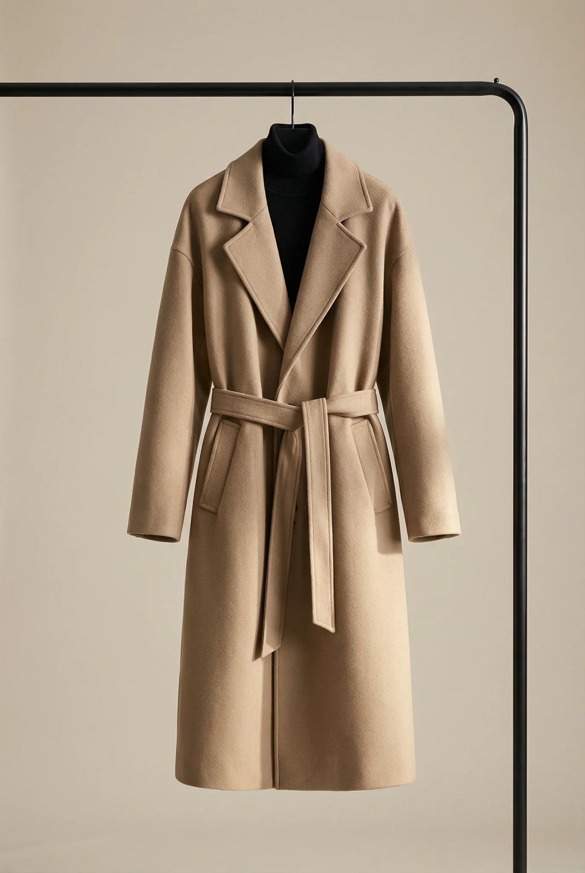 Belted Wool-Look Overcoat – Camel