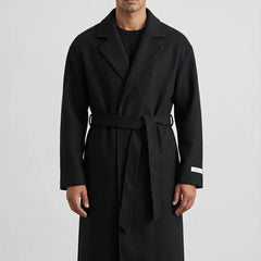 Belted Wool-Look Overcoat – Black