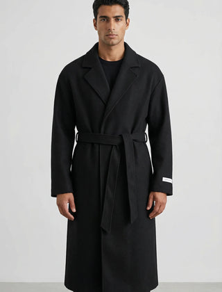 Belted Wool-Look Overcoat – Black