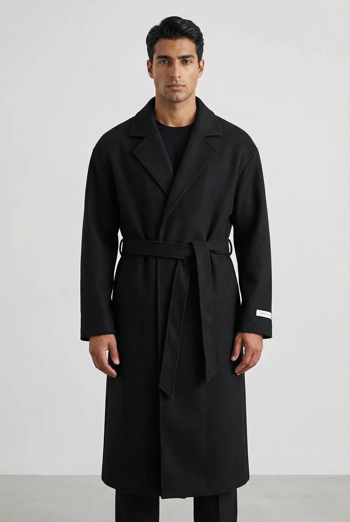 Belted Wool-Look Overcoat – Black