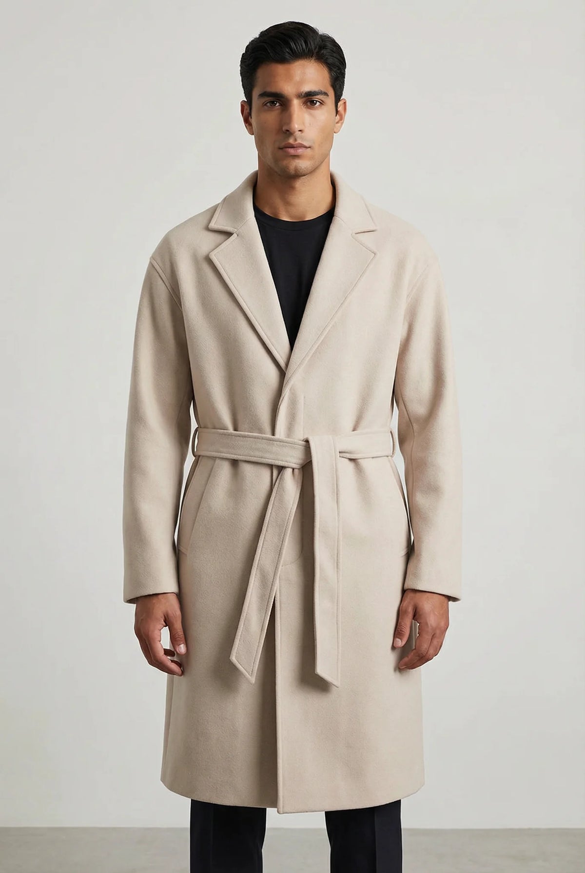 Belted Wool-Look Overcoat – Beige
