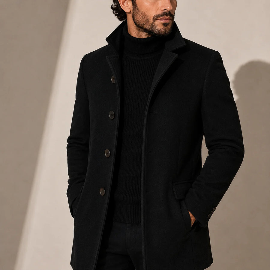 Tailored Stand Collar Coat – Black