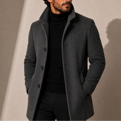 Tailored Stand Collar Coat – Dark Grey