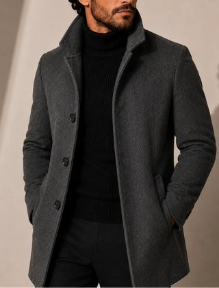 Tailored Stand Collar Coat – Dark Grey