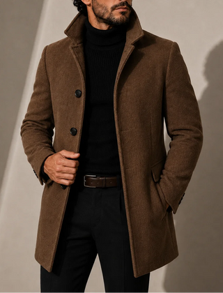 Tailored Stand Collar Coat – Brown