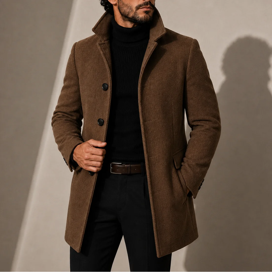 Tailored Stand Collar Coat – Brown