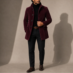 Tailored Stand Collar Coat – Burgundy