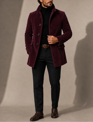 Tailored Stand Collar Coat – Burgundy