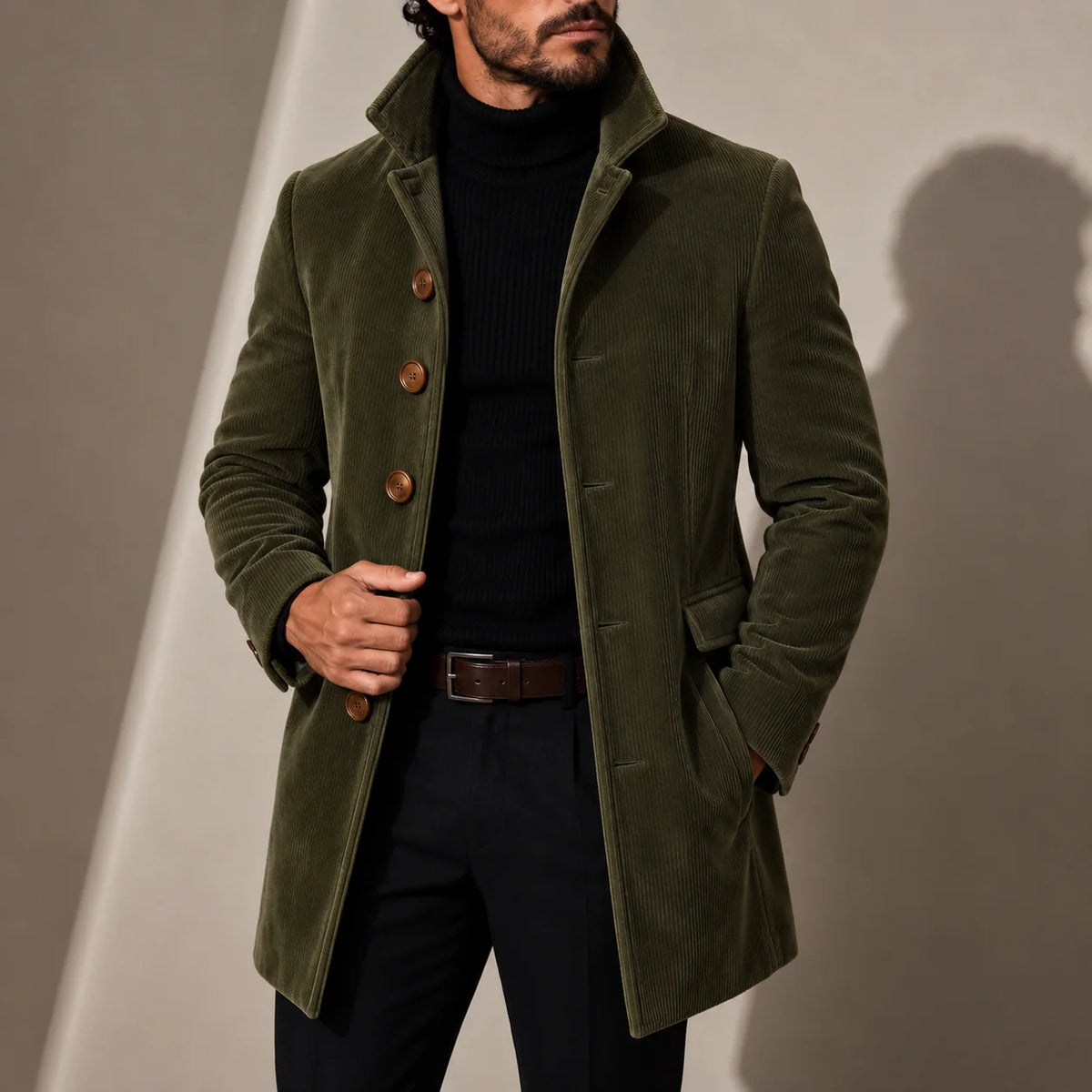 Tailored Stand Collar Coat – Green