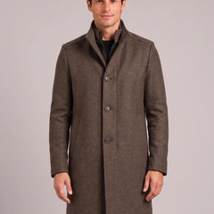 Stand Collar Wool Blend Overcoat – Brown