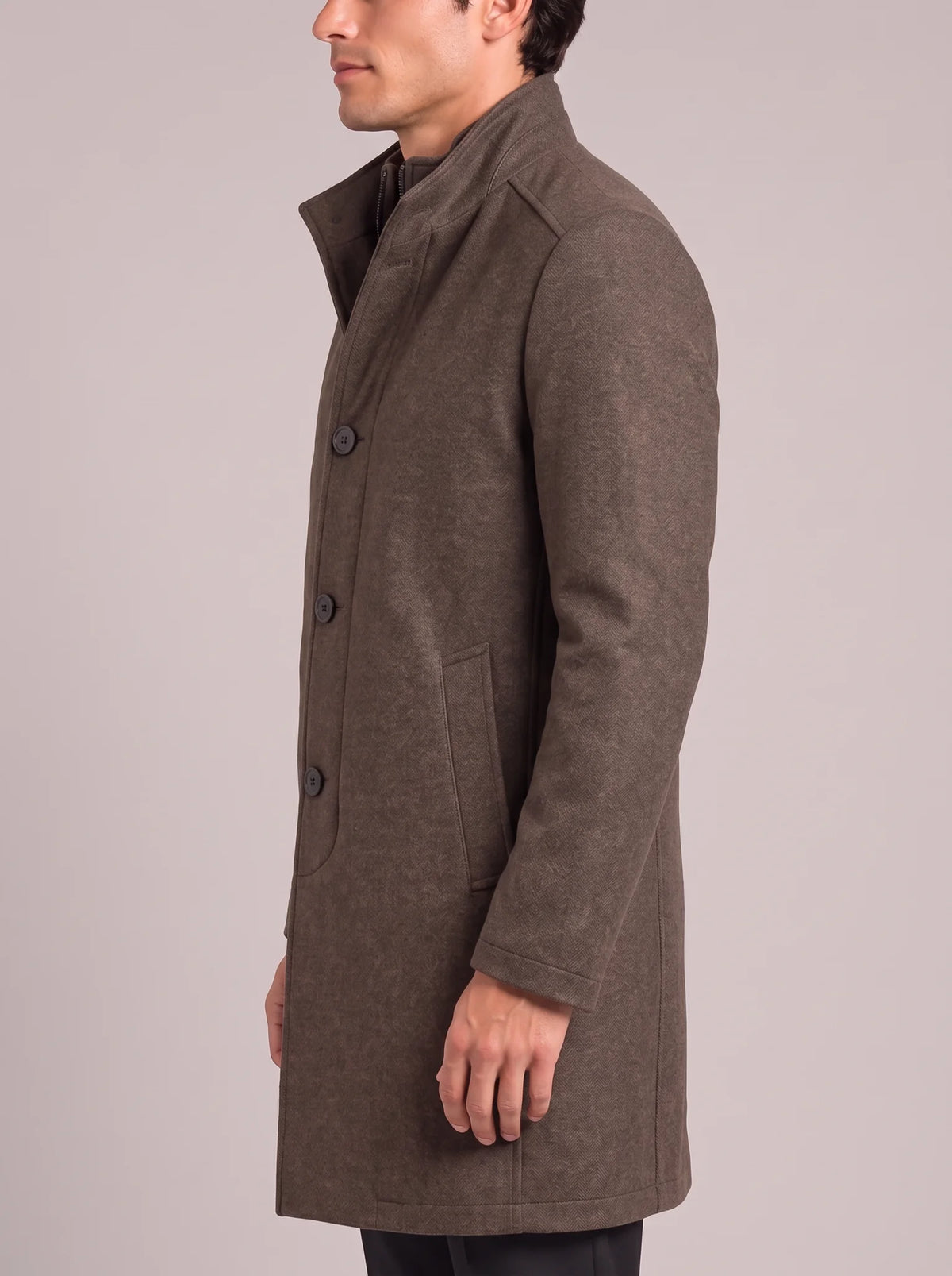 Stand Collar Wool Blend Overcoat