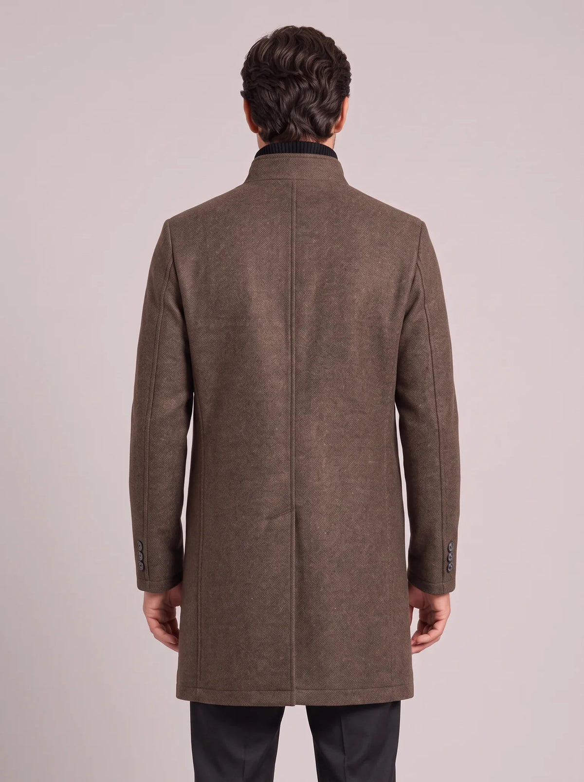 Stand Collar Wool Blend Overcoat