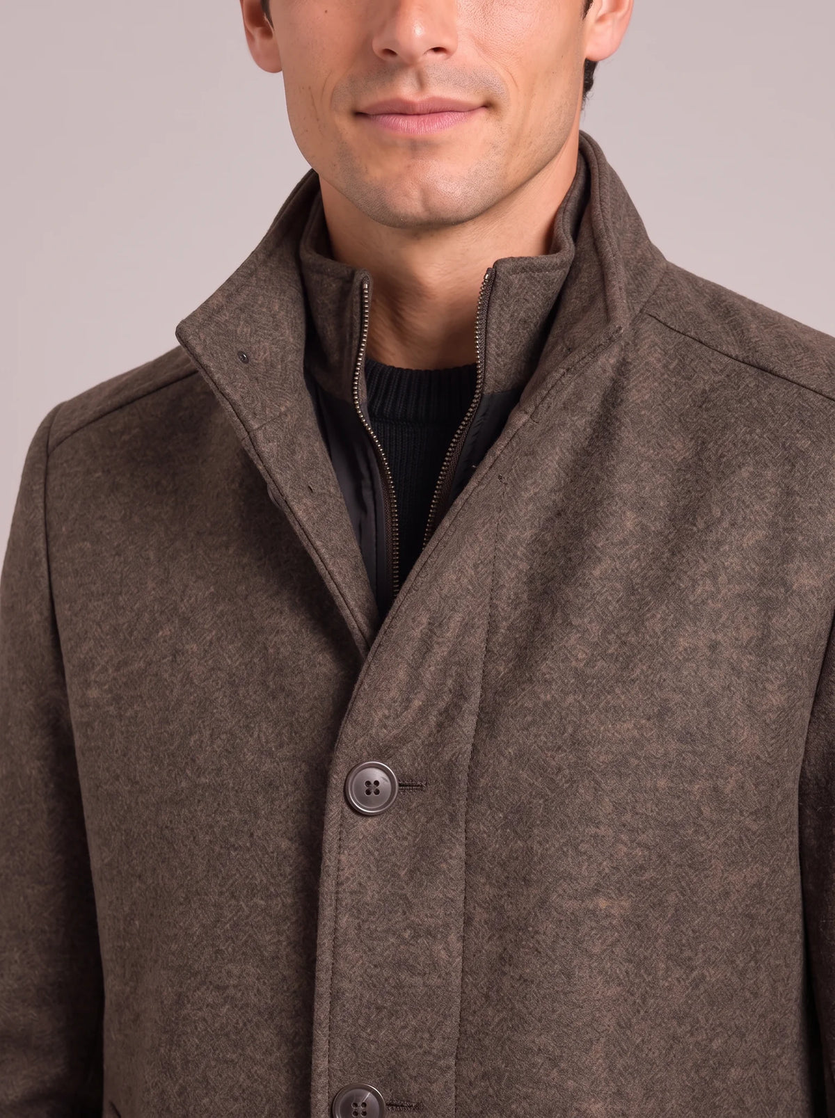 Stand Collar Wool Blend Overcoat