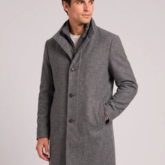 Stand Collar Wool Blend Overcoat – Grey