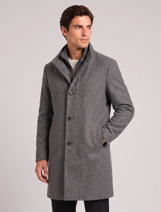 Stand Collar Wool Blend Overcoat – Grey