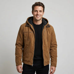 Hooded Suede-Look Bomber Jacket – Brown