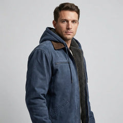 Hooded Suede-Look Bomber Jacket – Blue