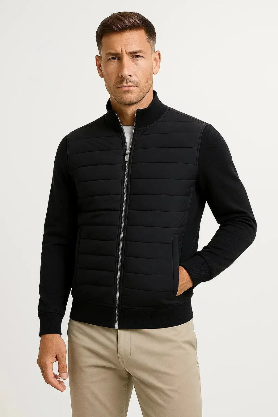 Quilted Knit Sleeve Jacket – Black